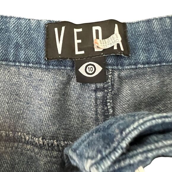 Veda New Eclipse Colorblock High Rise Wide Leg Two Tone Jeans Black Blue 10 - Picture 6 of 9